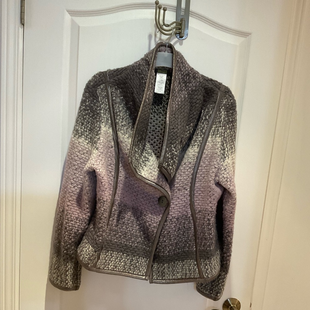 Dolcezza light mauve and grey one button cardigan